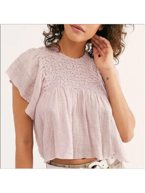 Free People FP One Hyacinth smocked flutter sleeve crop top XS